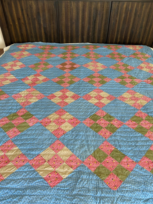 Mid-Century Blue 9 Patch Quilt