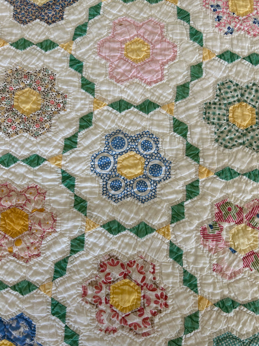 Vintage Feedsack Grandma’s Flower Garden Quilt