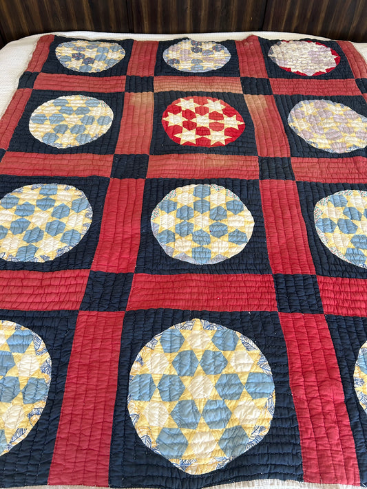 Red White and Blue Seven Sisters Quilt | Early 1900s