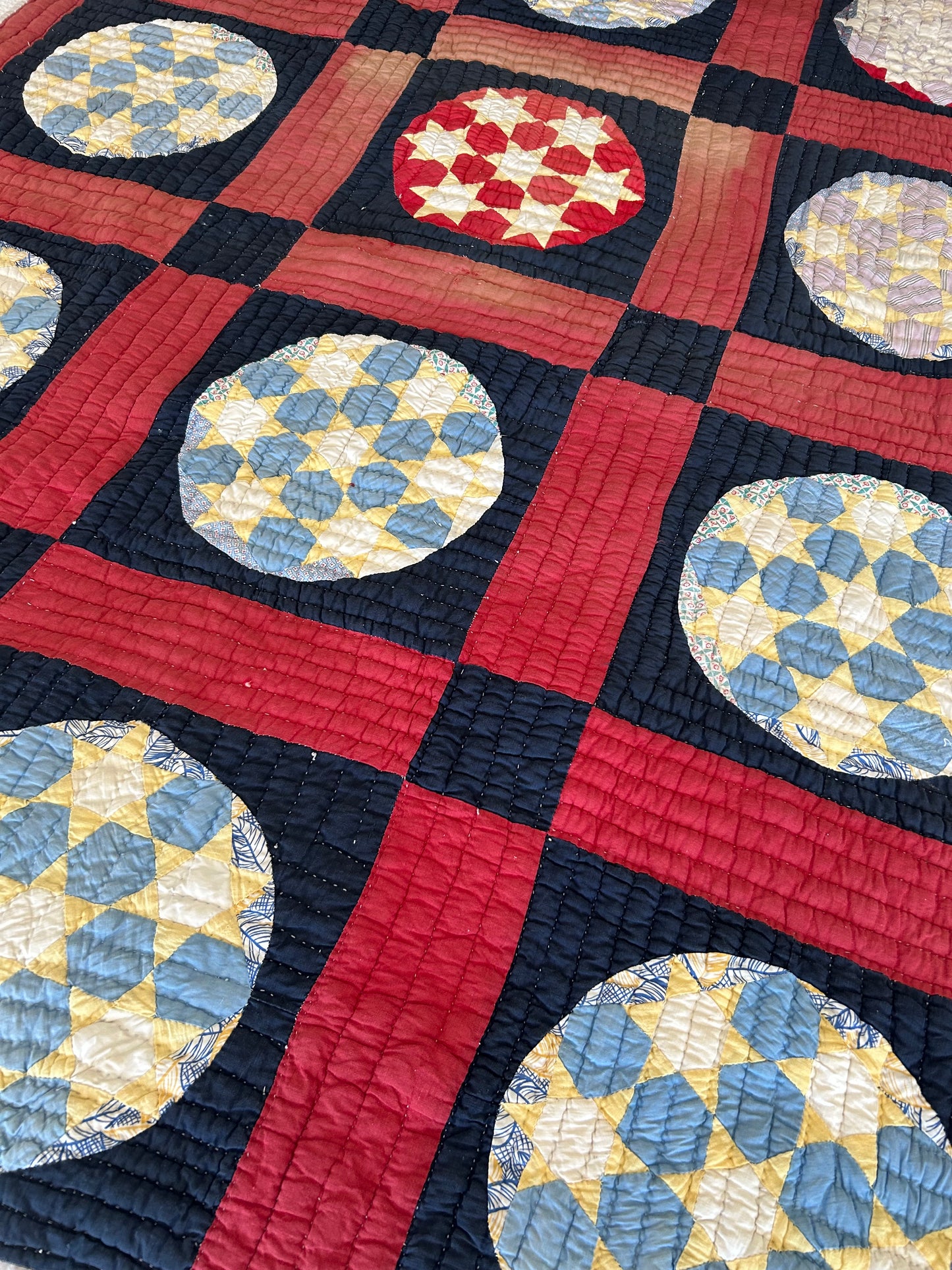 Red White and Blue Seven Sisters Quilt | Early 1900s