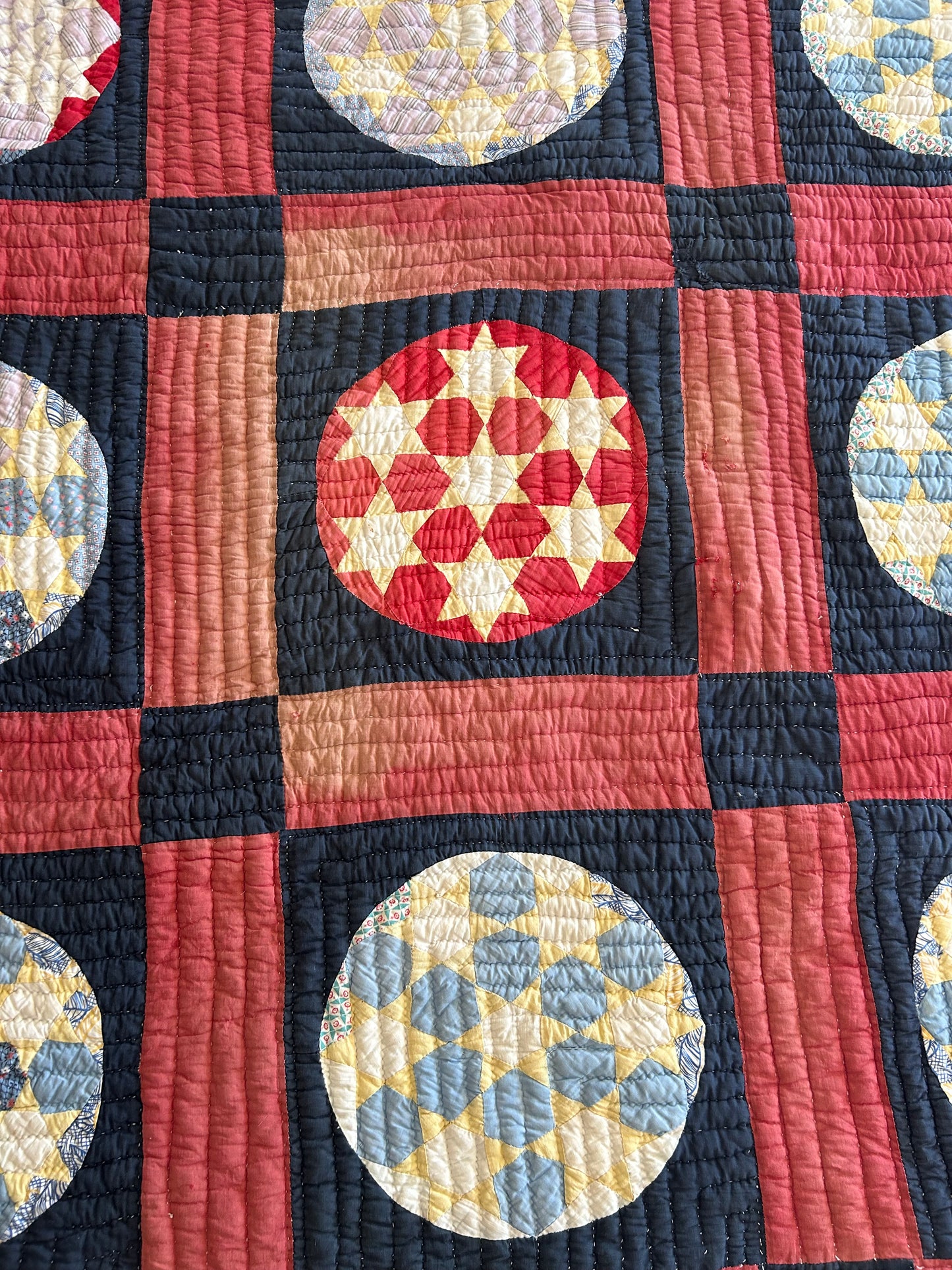 Red White and Blue Seven Sisters Quilt | Early 1900s