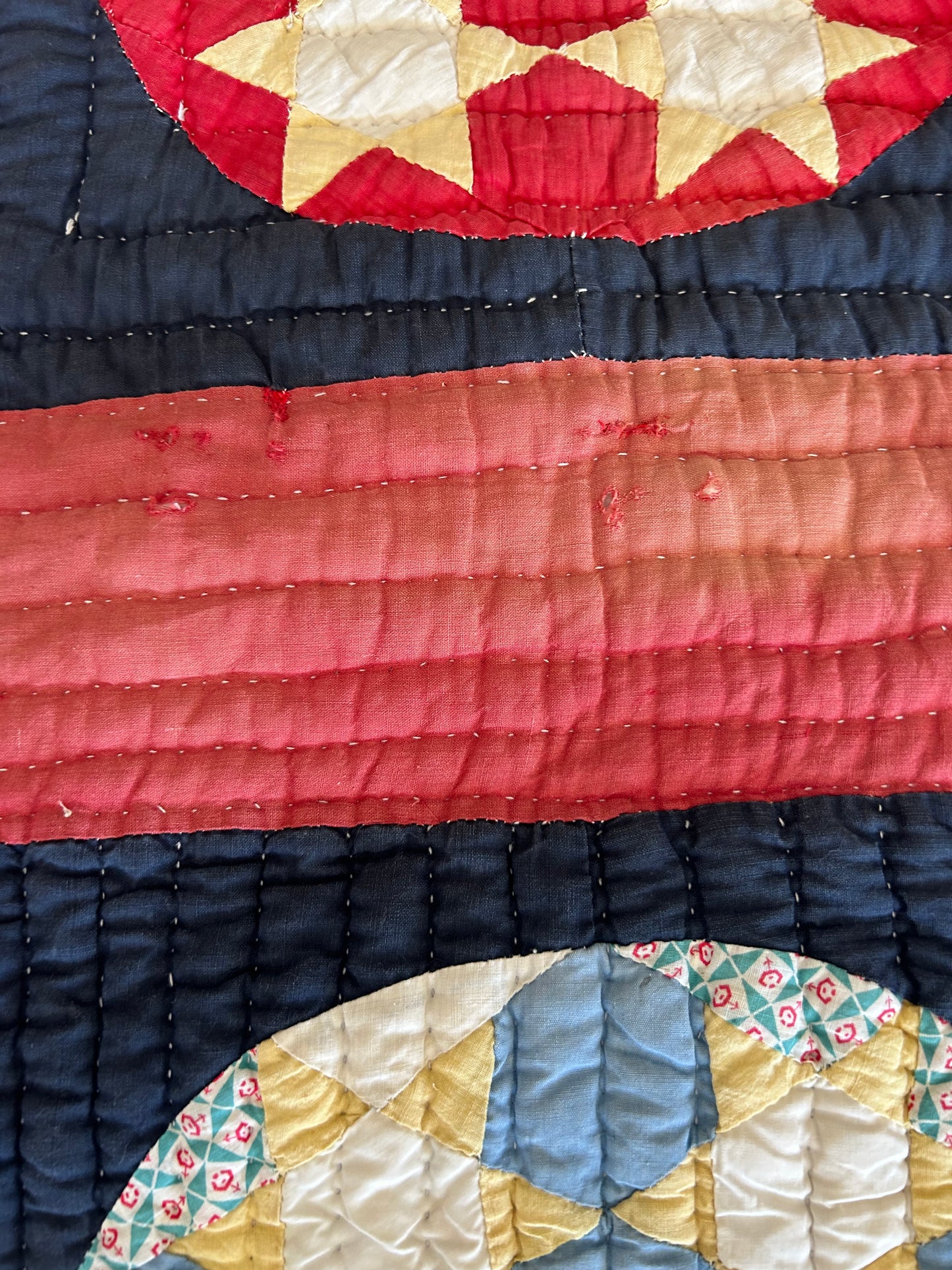 Red White and Blue Seven Sisters Quilt | Early 1900s