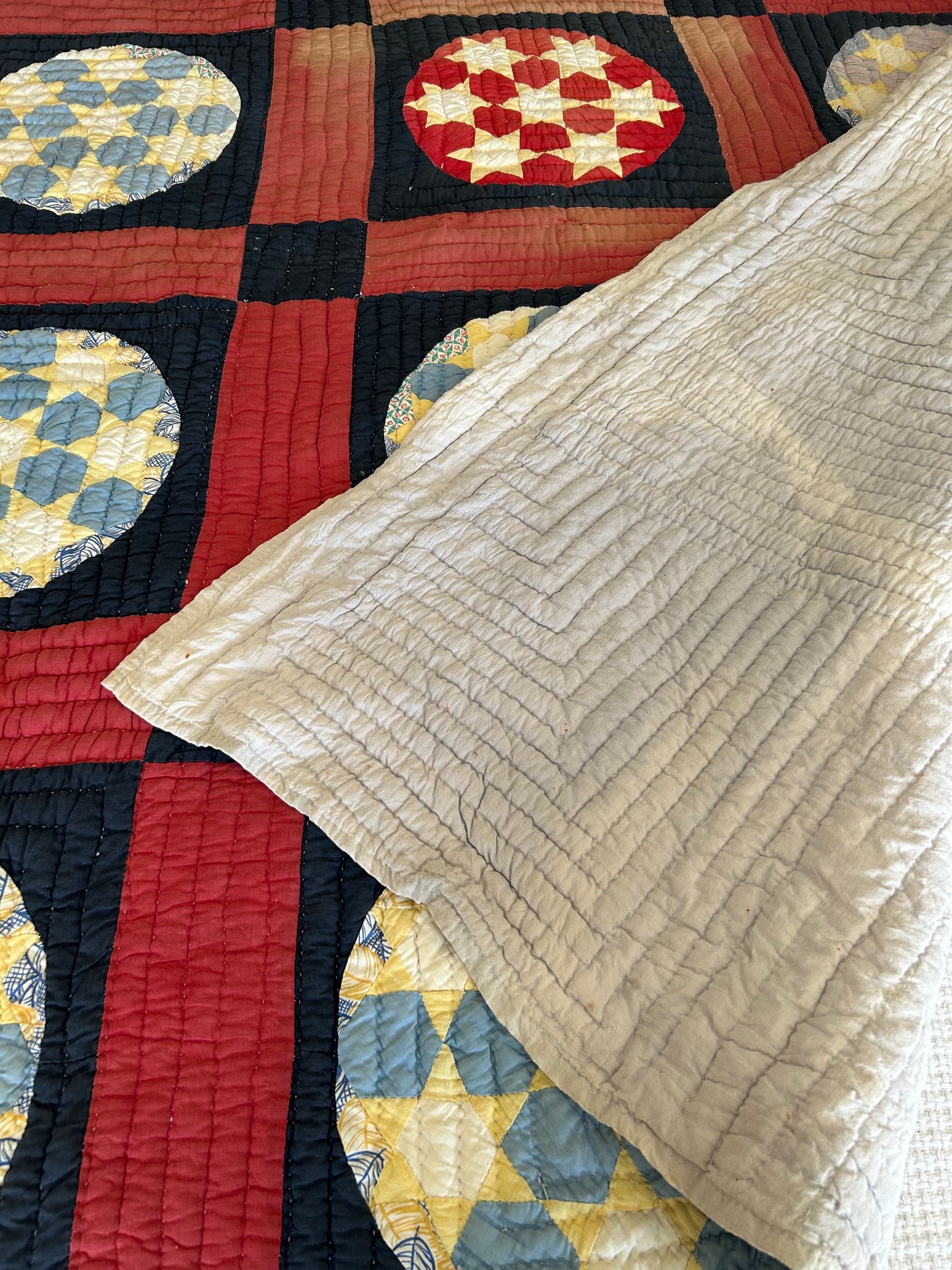 Red White and Blue Seven Sisters Quilt | Early 1900s