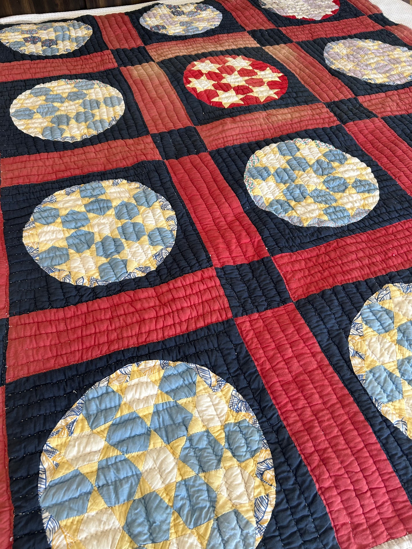 Red White and Blue Seven Sisters Quilt | Early 1900s