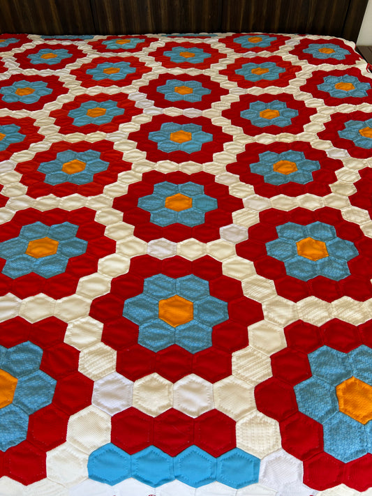 Red, White and Blue Grandmother's Garden Quilt