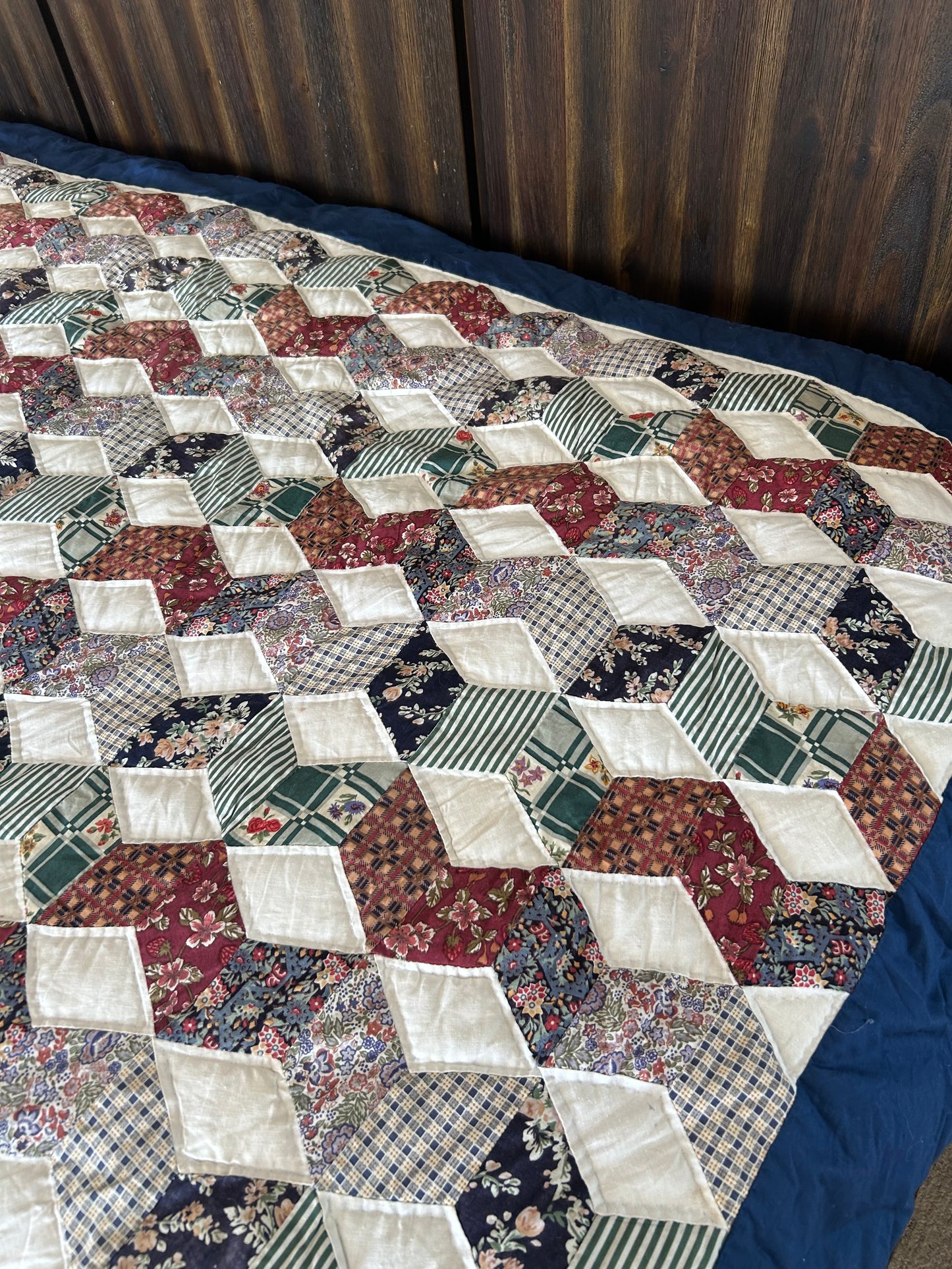 Vintage Tumbling Blocks Quilt | 90s