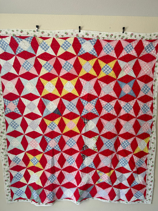 Gingham Red Picnic Blanket | Red, Pink & Blue, Pinwheel Pattern
