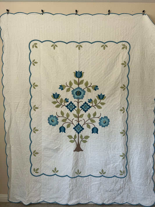 Blue Tree of Life Appliqué Quilt