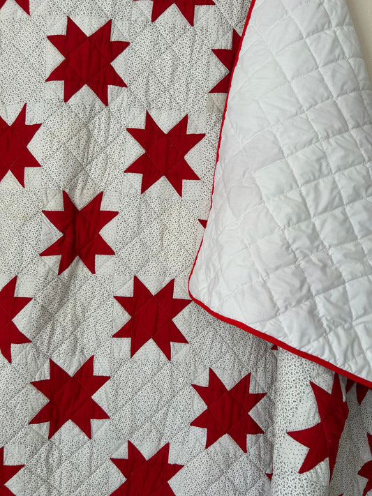 Red Ohio Star Quilt | Early 1900s