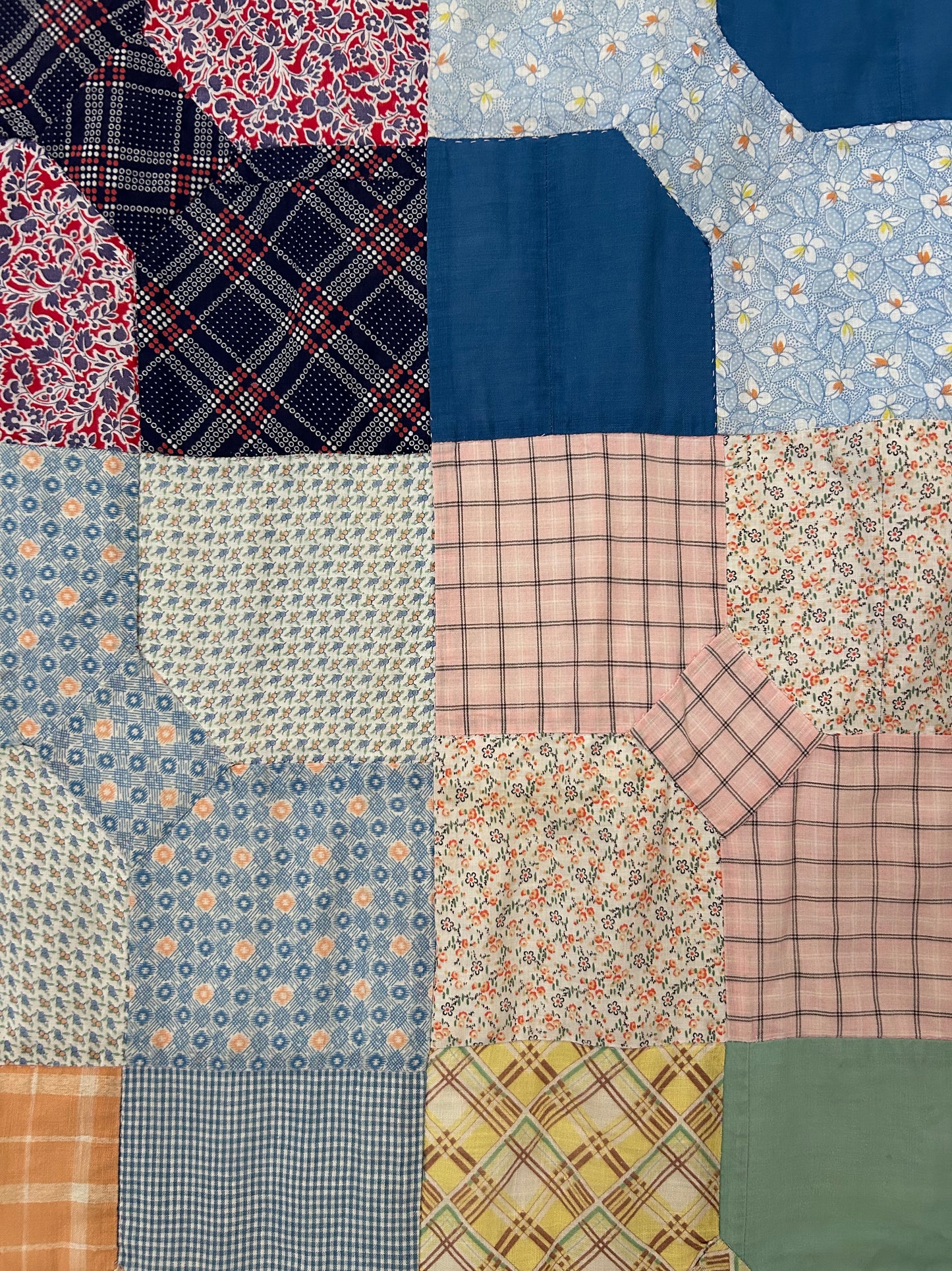 Feedsack Bow Tie Quilt | 1950s | Blue Binding | 82x68 | Twin/Throw