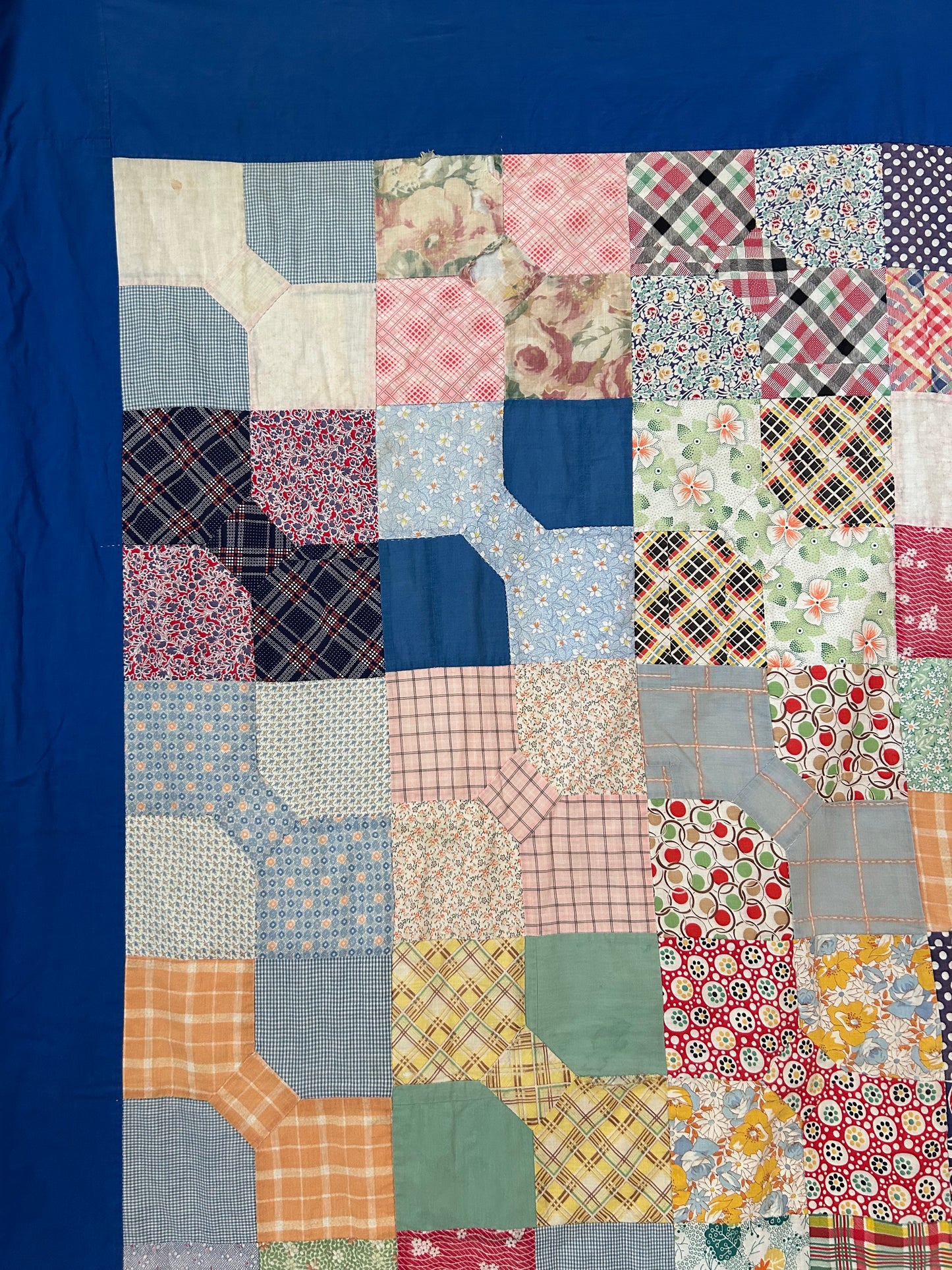 Feedsack Bow Tie Quilt | 1950s | Blue Binding | 82x68 | Twin/Throw