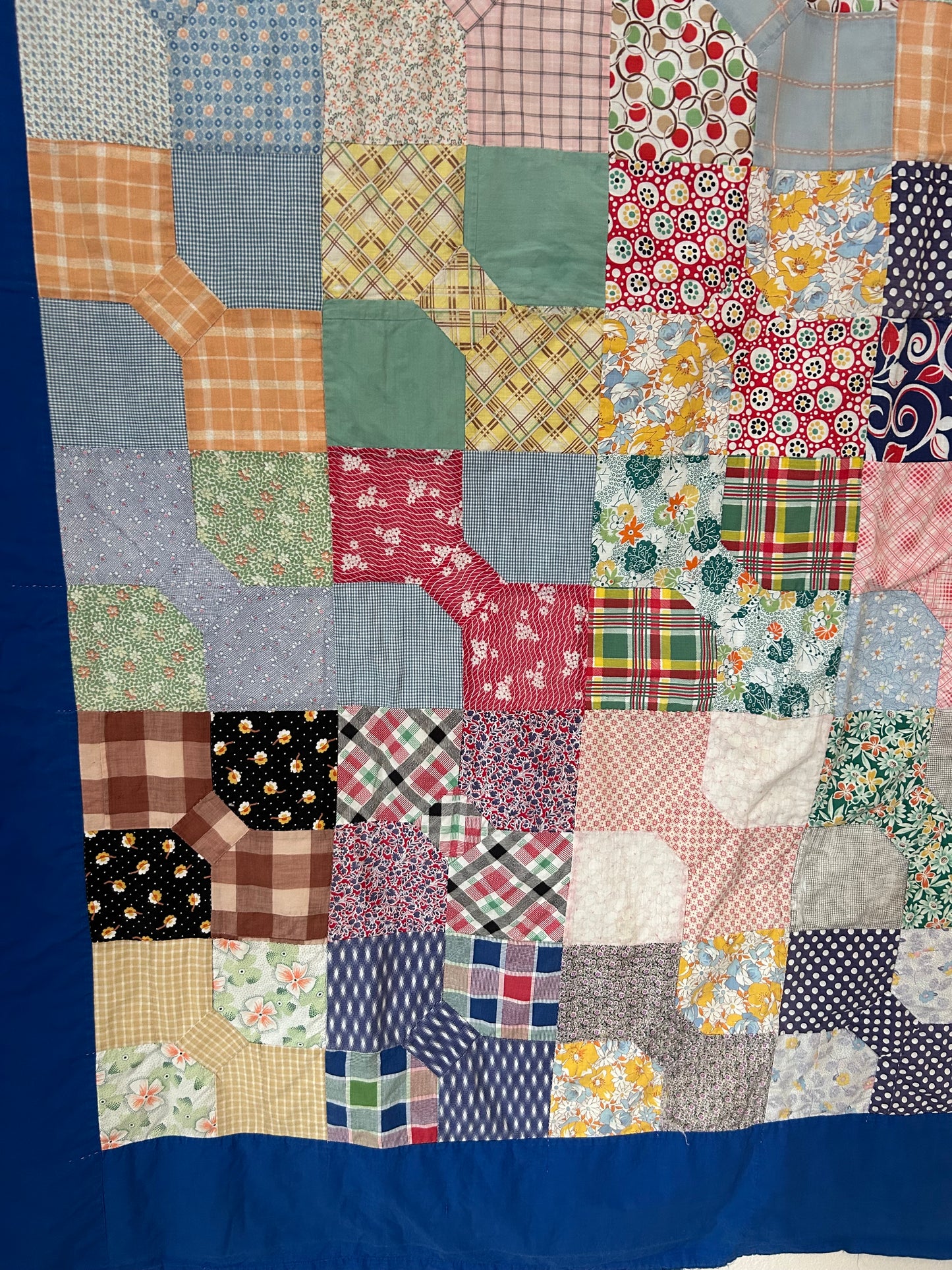 Feedsack Bow Tie Quilt | 1950s | Blue Binding | 82x68 | Twin/Throw