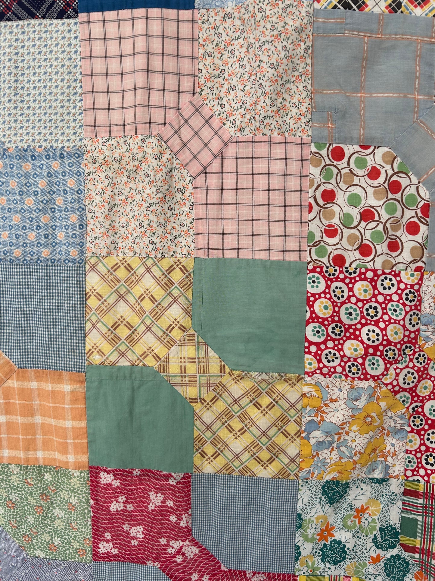 Feedsack Bow Tie Quilt | 1950s | Blue Binding | 82x68 | Twin/Throw