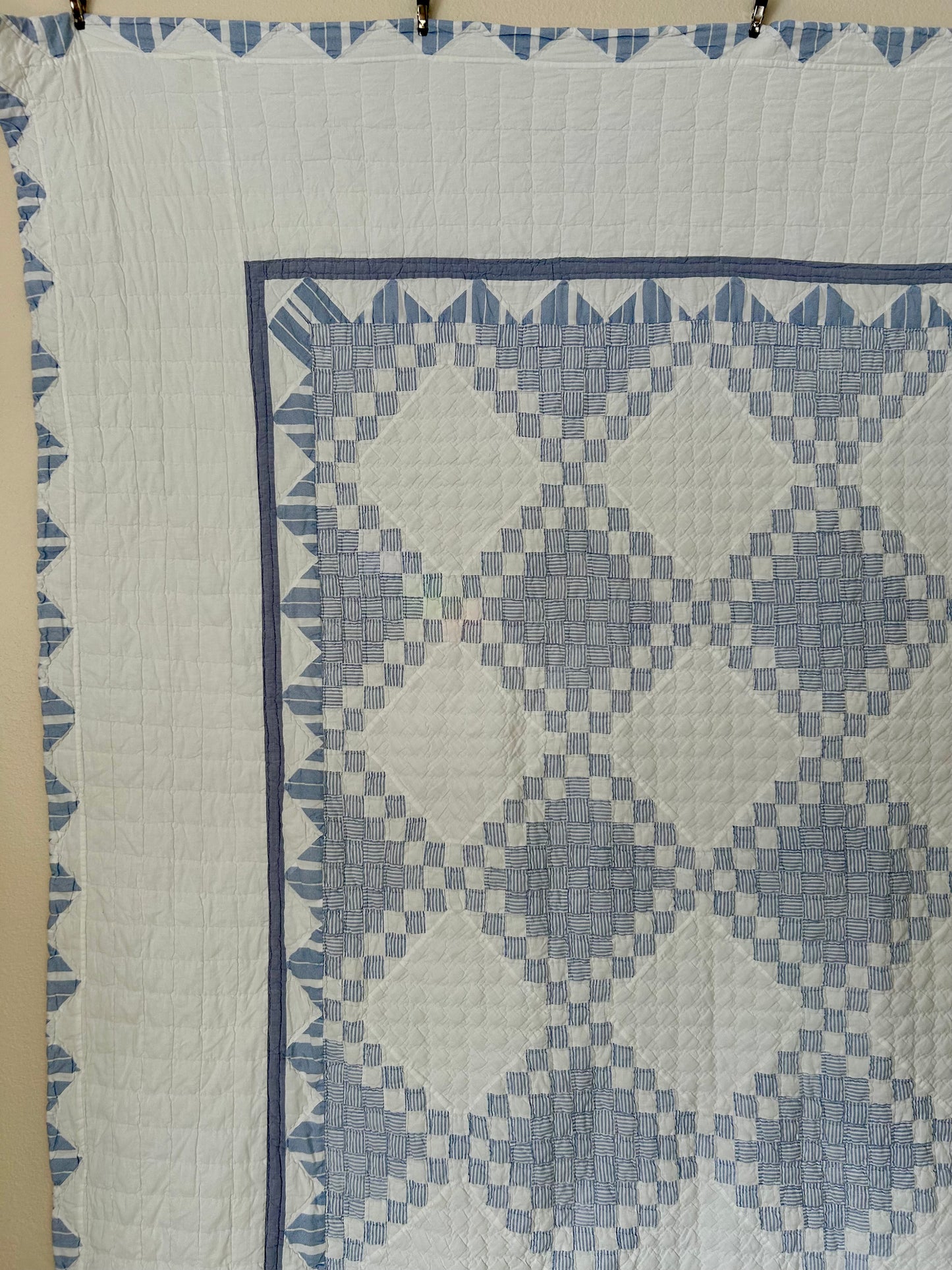 Blue Striped Postage Stamp Variation Quilt | Soft, Cozy & Classic