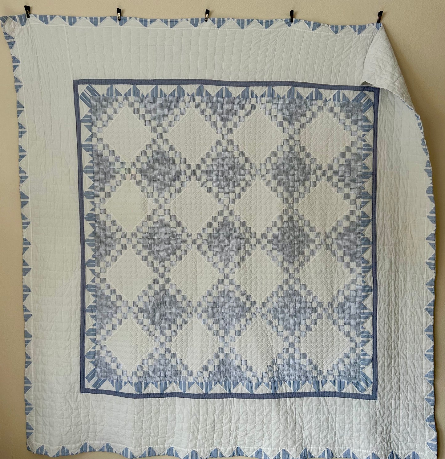Blue Striped Postage Stamp Variation Quilt | Soft, Cozy & Classic