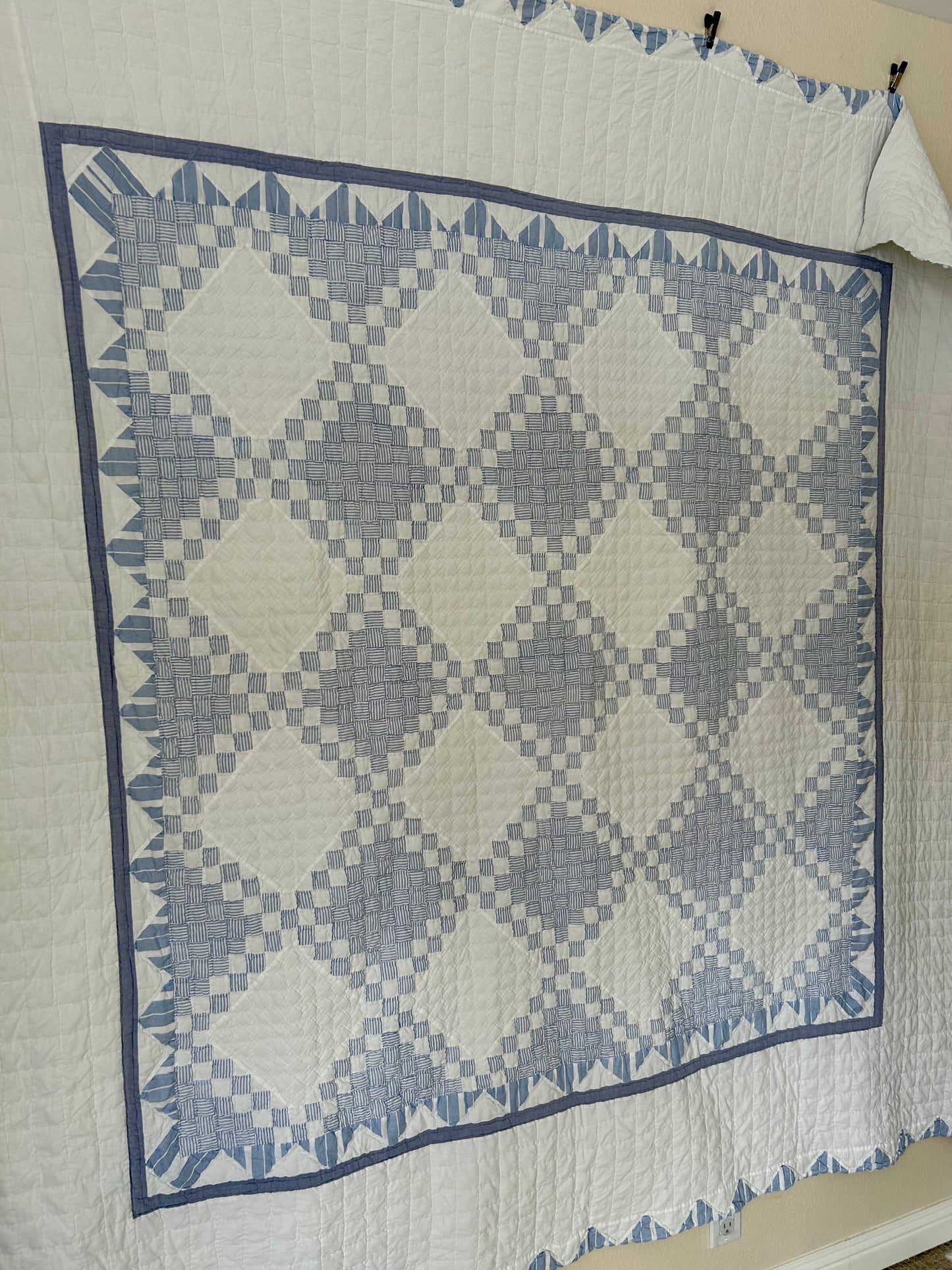 Blue Striped Postage Stamp Variation Quilt | Soft, Cozy & Classic