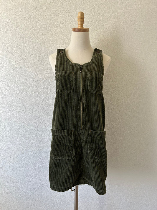 Olive Corduroy Jumper Dress | Size Medium