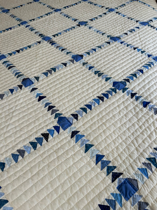 Indigo and Pale Blue Wild Goose Chase Quilt